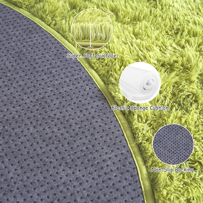 Round Fluffy for Bedroom Rugs, 4Ft Green Shag Circle Rug Non-Slip for Kids Girls Boys Bedroom Dorm Nursery Playroom, Soft Cute Area Rugs for Living Room Decor