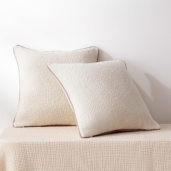 Amazon Basics Boucle Throw Pillow Covers for Couch, Living Room, Home Decor with Hidden Zipper, White, 26×26in, Pack of 2