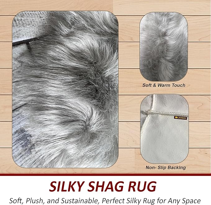 LAMBZY High Pile Super Soft Faux Sheepskin Rug (4'x6', Grey)