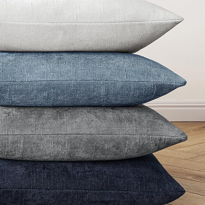 MIULEE Pack of 2 Decorative Throw Pillow Covers Soft Chenille Throw Pillows Solid Textured Cushion Covers for Couch Sofa Bedroom Living Room 18x18 Inch, Smoke Blue