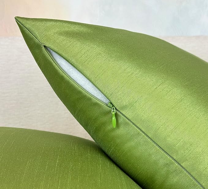 Aiking Home 24x24 Inches Faux Silk Square European Shams, Zipper Closure, Green (Set of 2)