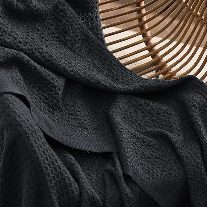 Bedsure Gentlesoft 100% Cotton Blanket King Size for Bed - Breathable and Soft, Thick Cozy Waffle Weave Christmas Blanket Gift for Women, Black, 104x90 inches