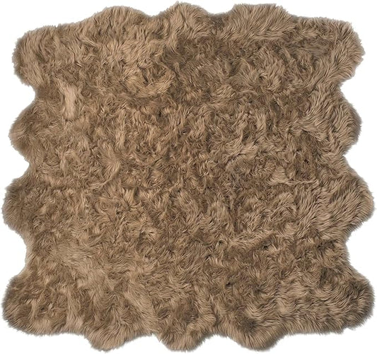 Luxe Gordon Faux Fur Rug with Soft and Fluffy Pile | Machine Washable Living Room Rug with Anti-Slip Backing | Cruelty-Free Area Rugs for Office or Bedroom, Tan, 6 ft x 6 ft