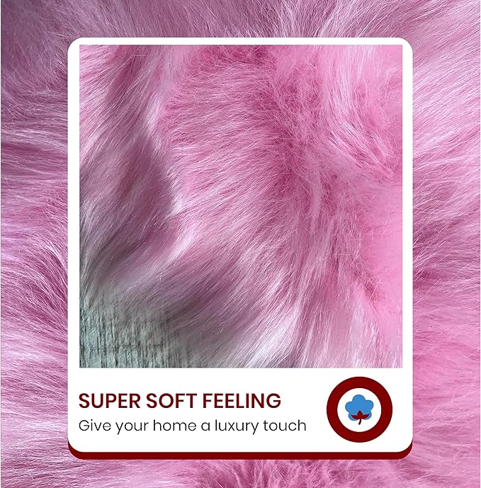 Free Shape Luxury Soft Fluffy Shag Area Rug Decto 10 Pelts 6'x10', 180x300cm - Vegan Fur Ultra Soft Indoor Carpet Nursery Rugs for Bedroom Home Decor, Pink