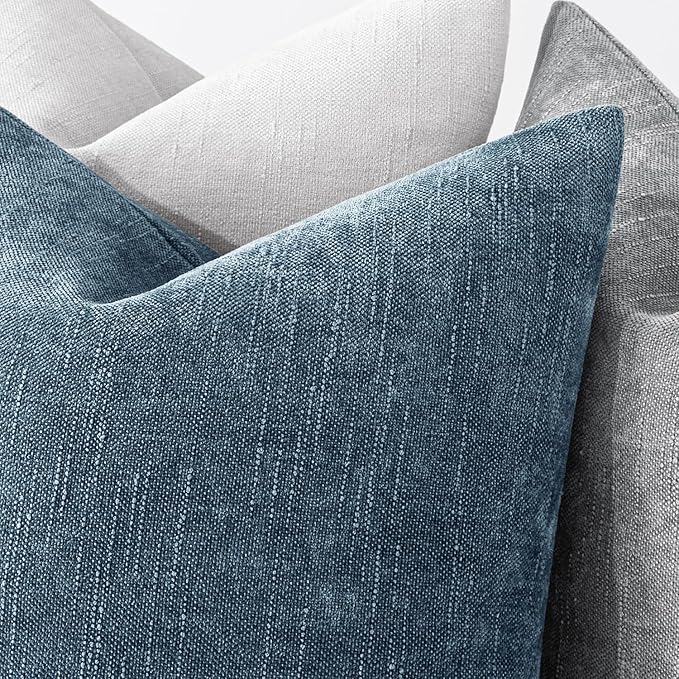 MIULEE Pack of 2 Decorative Throw Pillow Covers Soft Chenille Throw Pillows Solid Textured Cushion Covers for Couch Sofa Bedroom Living Room 18x18 Inch, Smoke Blue
