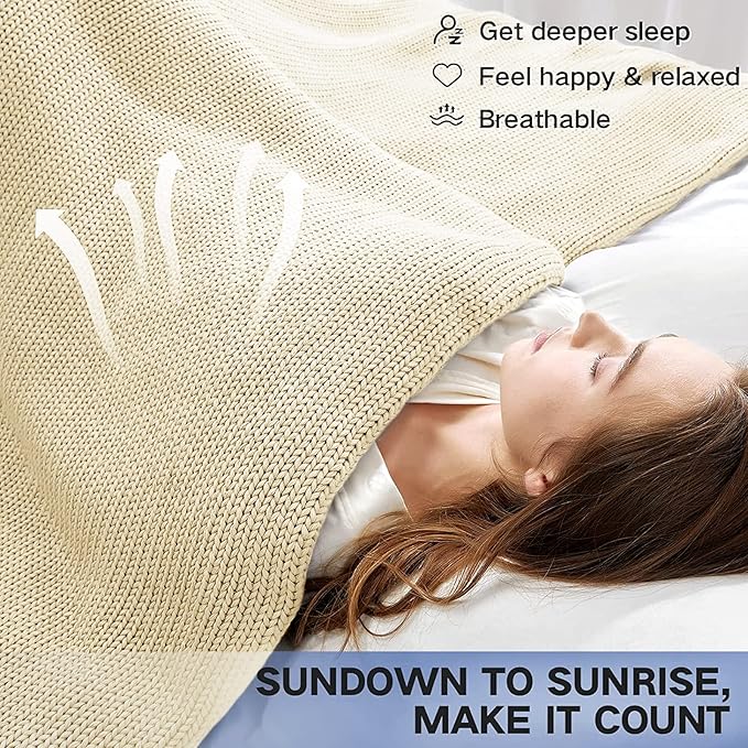 Guohaoi Knitted Weighted Blanket for Adults (Cream 50"x75" 15lbs) No Beads Cooling Throw Blanket for Hot Sleepers, Home Decor Breathable Chunky Knit Heavy Blanket Use on Full Size Bed