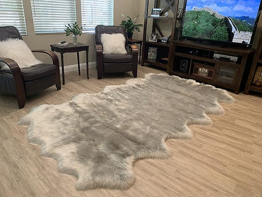 LAMBZY Faux Sheepskin Super Soft Hypoallergenic Silky Shag Rug for Living Room, Kids Room, Sofa (Duo Decto 12 Pelts 6'x12', Grey)