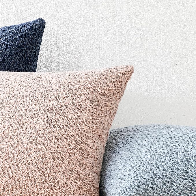 Mixhug Decorative Boucle Throw Pillow Covers, Light Blue, 18 x 18 Inches, Pack of 2 - Textured Boho Pillow Covers for Couch and Bed