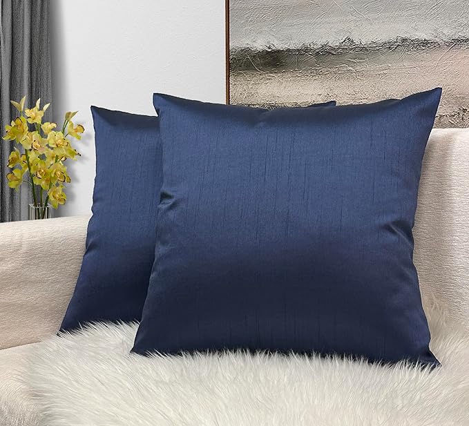 Aiking Home Collection 26x26 Inches Faux Silk Square European Shams, Zipper Closure, Navy (Set of 2)