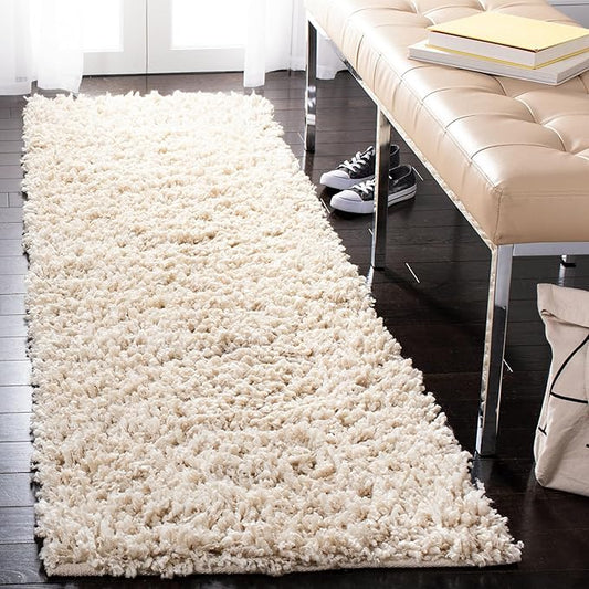 SAFAVIEH Sheep Shag Collection Runner Rug - 2'3" x 8', Ivory, Handmade, 1-inch Thick Ideal for High Traffic Areas in Living Room, Bedroom (SSG212A)