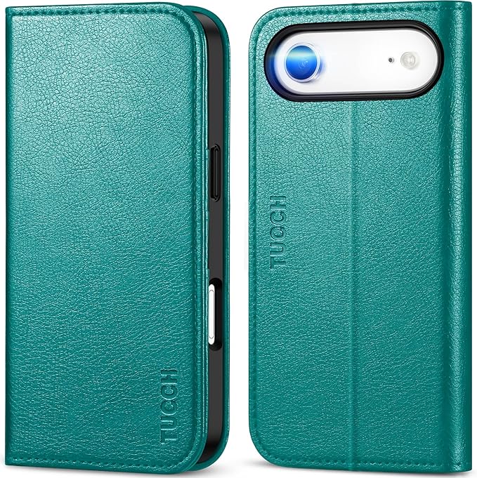 TUCCH Case Wallet for iPhone Air (6.5-Inch) 2025, 3 Card Slots | Kickstand | RFID Blocking | PU Leather | Protective Flip Folio Cover | TPU Shockproof Interior Shell | Cyan