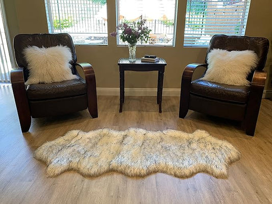 LAMBZY Faux Sheepskin Super Soft Hypoallergenic Silky Shag Rug for Living Room, Kids Room, Sofa (Double 2'x6', White/Black Tips)