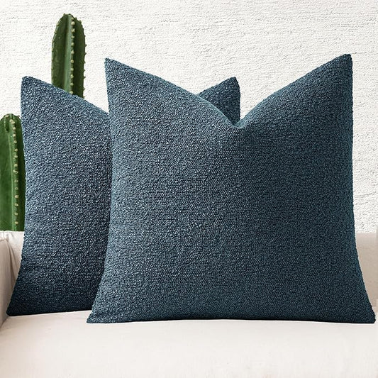 MIULEE 20x20 Inch Decorative Pillow Covers for Couch Bed Set of 2 Textured Boucle Neutral Winter Throw Pillows Dark Blue Accent Solid Cushion Pillowcases Sofa Livingroom Home Decor
