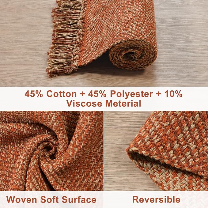 Collive Hallway Runner Rug, 2' x 5' Soft Washable Kitchen Runner Rug, Terracotta Contemporary Modern Laundry Room Rugs Indoor Hand-Woven Cotton Carpet for Bedroom Entryway Front Door
