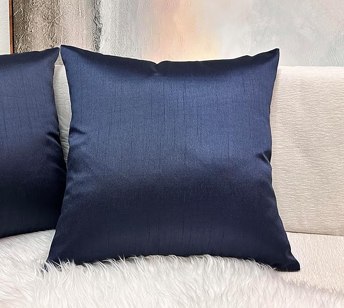 Aiking Home Collection 26x26 Inches Faux Silk Square European Shams, Zipper Closure, Navy (Set of 2)