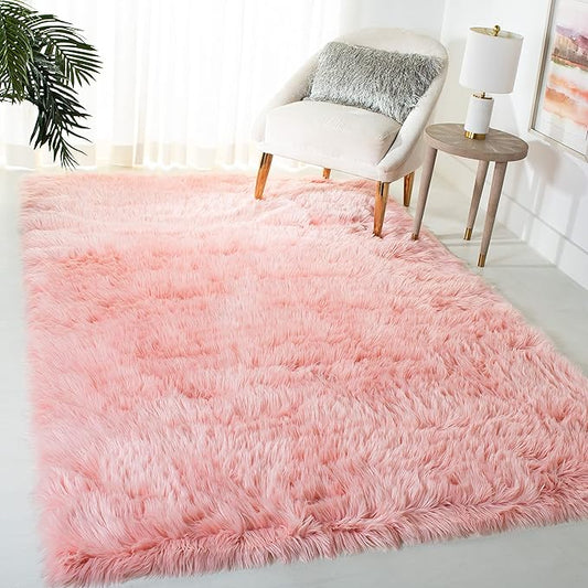 SAFAVIEH Faux Sheep Skin Collection 5' x 7' Pink FSS235G Silken Glam 2.35-inch Thick Area Rug