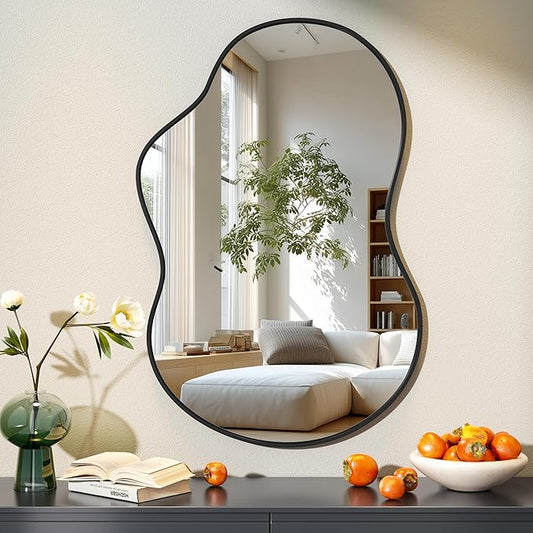 Hasipu Irregular Wall Mirror - 35"x24" Asymmetrical Mirror, Modern Decorative Mirrors for Living Room, Entryway, Hallway, Bathroom, Bedroom,Wall Mounted Home Decor (Black)