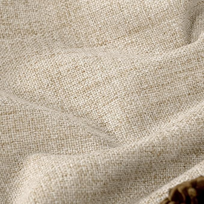 Lajode Beige 100% Blackout Curtains for Living Room 95 Inch Length 2 Panels Set, Thermal Insulated Light Blocking Faux Linen Curtains for Bedroom, Bronze Grommet Boho Window Drape Each 52" Wide