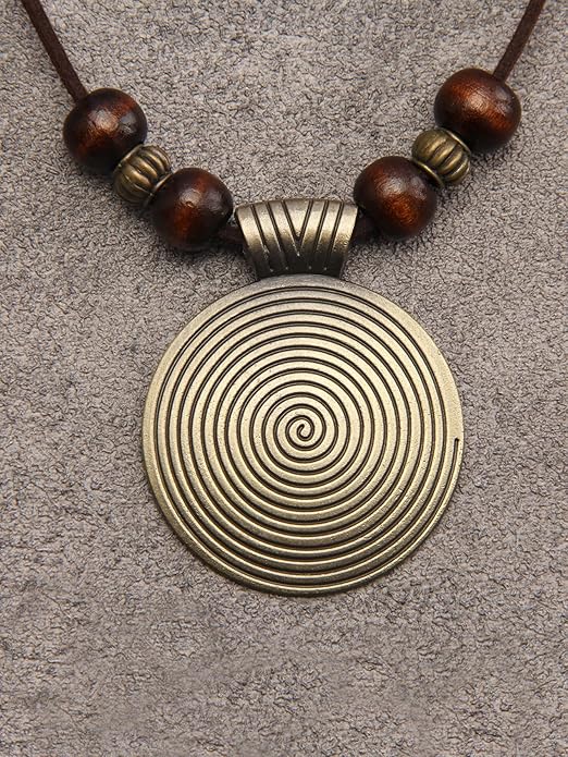 Leather Necklace for Women Boho Choker Necklace Long Cord Leather Pendant Bohemian Neckalce Vintage Alloy Pendant Leather Rope Necklace Wooden Necklaces for Women