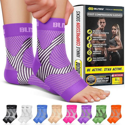 Compression Socks for Plantar Fasciitis, Achilles Tendonitis, Arthritis Relief, Ankle Brace Compression Sleeve with Foot Arch Support, Ankle Wrap for Women, Men, Swelling & Heel Pain Purple L-XL