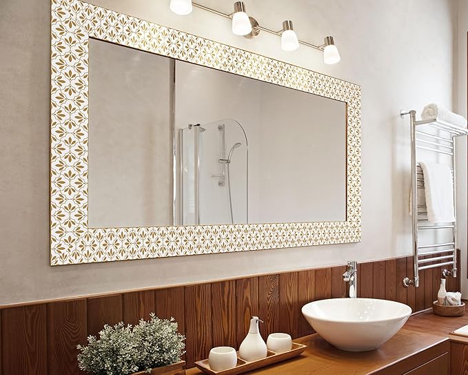 FLFK Wallpaper Border Gold and White Patterns Peel and Stick Wall Border Self Adhesive Wallpapers for Living Room Bedroom Kitchen Bathroom 6"x240"
