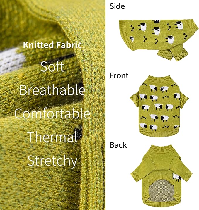 Fitwarm Funny Sheep Dog Sweater, Thermal Dog Winter Clothes for Small Dogs Boy Girl, Dog Holiday Clothes, Doggy Pullover Jumper, Pet Outfit, Black, Green, White, XXL