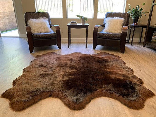 LAMBZY Faux Sheepskin Super Soft Hypoallergenic Silky Shag Rug for Living Room, Kids Room, Sofa (Sexto 6 Pelts 6'x6', Brown)