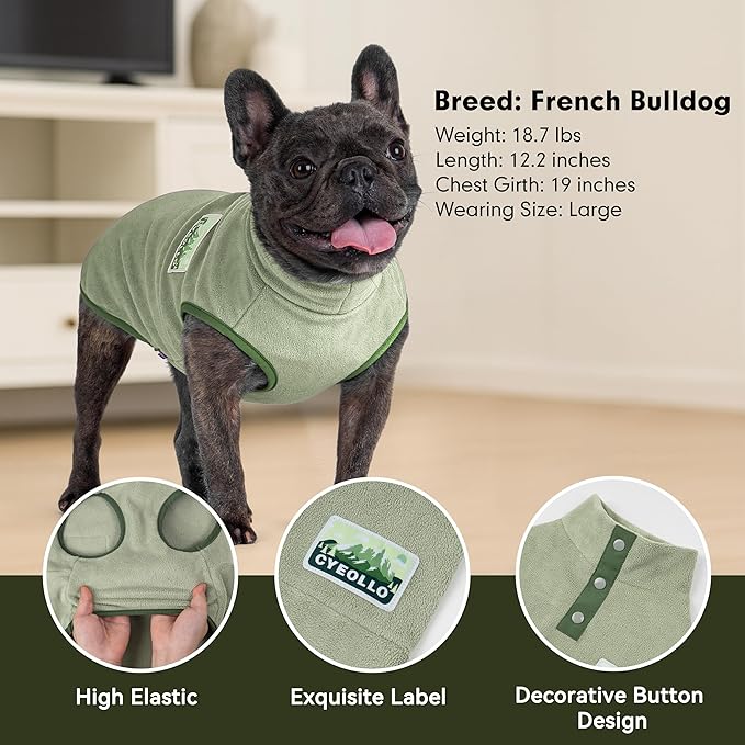 cyeollo Fleece Dog Sweater, Pullover Dog Fleece Jacket Turtleneck Sweatshirt Stretchy Vest Warm Lightweight Winter Clothes for Small Dogs, Green L
