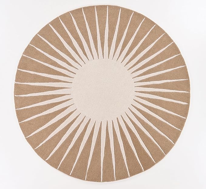 Modern Round Area Rug – Hand-Tufted with 100% NZ Wool, Thick & Soft Circular Carpet for Living Room, Bedroom & Dining Room Decor (Warm Natural, 9' Round)