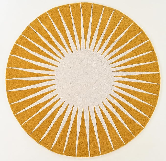 Modern Round Area Rug – Hand-Tufted with 100% NZ Wool, Thick & Soft Circular Carpet for Living Room, Bedroom & Dining Room Decor (Mustard, 10' Round)
