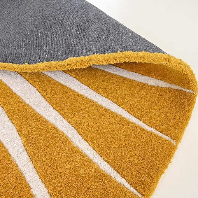Modern Round Area Rug – Hand-Tufted with 100% NZ Wool, Thick & Soft Circular Carpet for Living Room, Bedroom & Dining Room Decor (Mustard, 9' Round)