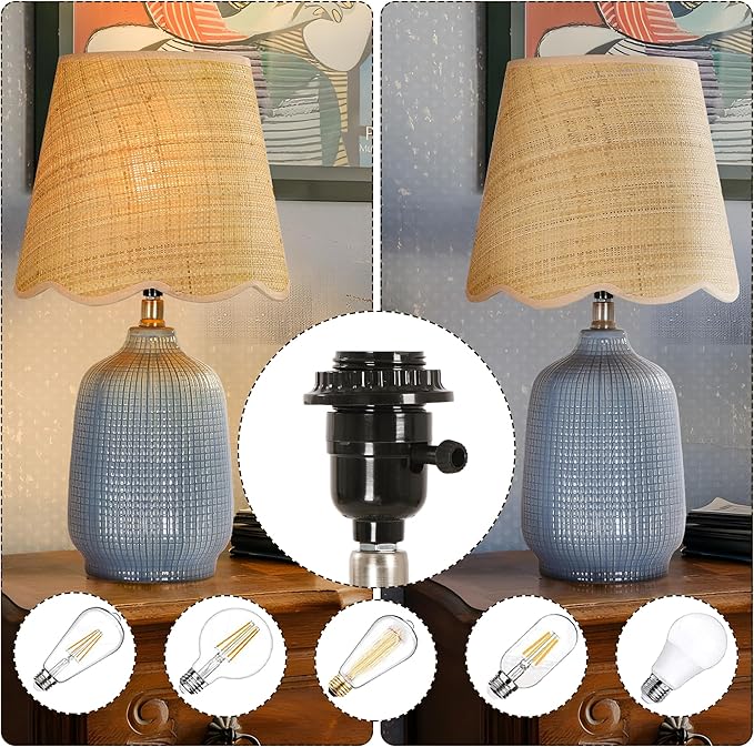 Pia Ricco 19" Modern Ceramic Table Lamp for Living Room Gray Bule Base Desk Lamps for Bedroom Farmhouse Bedside Nightstand Lamp End Table Lamps,Bule,Rattan Shade