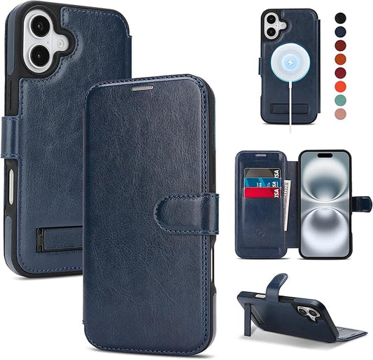 CIVICASE for iPhone 17 Wallet Case with Stand,PU Leather Flip Credit Card Holder Slots (RFID Blocking),Compatible with Magsafe Magnetic Holder Phone Cover Women Men,Blue