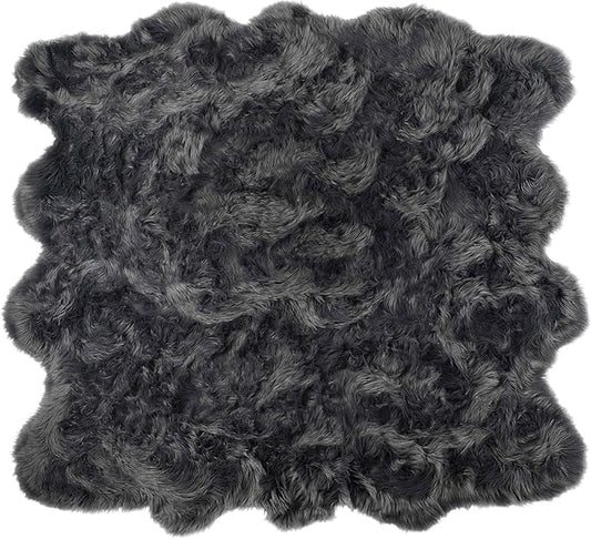 Luxe Gordon Faux Fur Rug with Soft and Fluffy Pile | Machine Washable Living Room Rug with Anti-Slip Backing | Cruelty-Free Area Rugs for Office or Bedroom, Grey, 6 ft x 6 ft