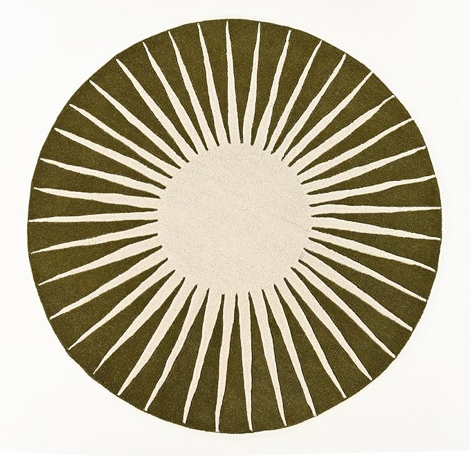 Modern Round Area Rug – Hand-Tufted with 100% NZ Wool, Thick & Soft Circular Carpet for Living Room, Bedroom & Dining Room Decor (Moss Green, 4' Round)