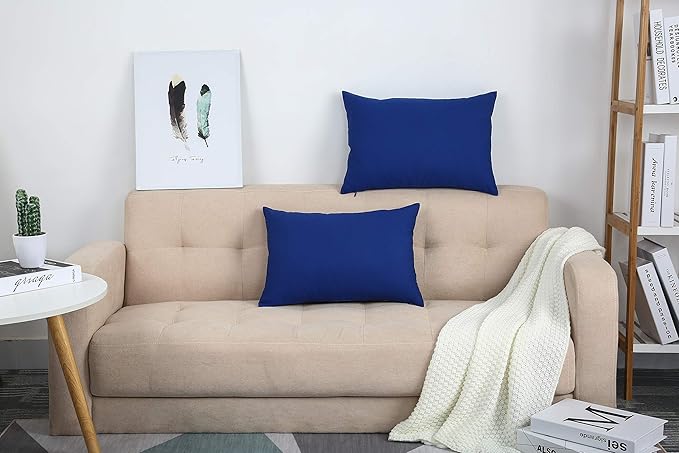 TangDepot Handmade Decorative Solid 100% Cotton Canvas Throw Pillow Covers/Pillow Shams, (12"x18", Royal Blue)
