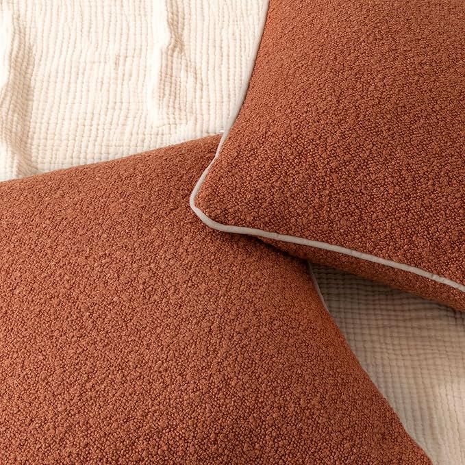Amazon Basics Boucle Throw Pillow Covers for Couch, Living Room, Home Decor with Hidden Zipper, Brown, 24×24in, Pack of 2