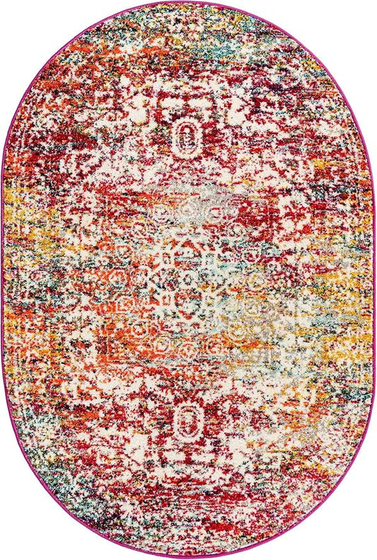Rugs.com Arlington Collection Rug – 4x6 Oval Multi Medium-Pile Rug Perfect for Living Rooms, Large Dining Rooms, Open Floorplans