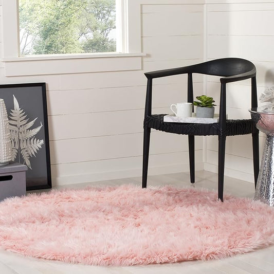 SAFAVIEH Faux Sheep Skin Collection 3' Round Pink FSS235G Silken Glam 2.35-inch Thick Area Rug