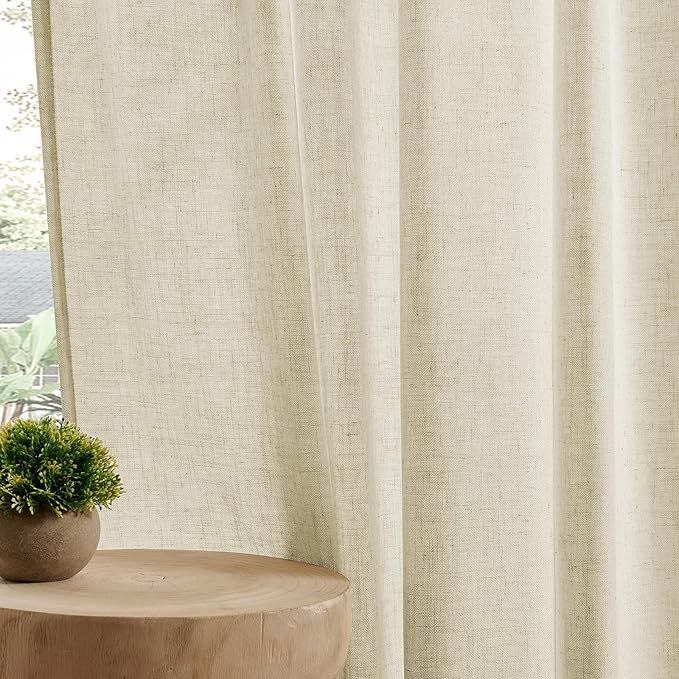 Joydeco Linen Curtains 90 Inch Length 2 Panel Sets,Light Filtering Curtains for Bedroom 37 Inch Wide Living Room Drapes with Back Tabs & Rod Pockets (W37 x L90 Inch, Linen)
