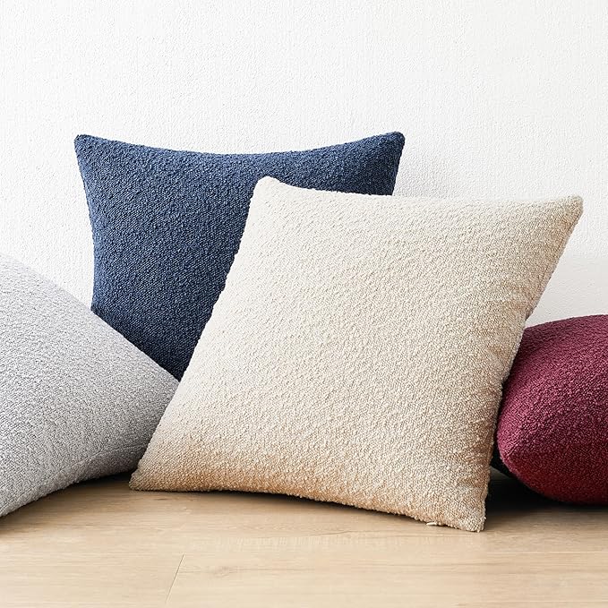 Mixhug Decorative Boucle Throw Pillow Covers, Burgundy Red, 12 x 20 Inches, Pack of 2 - Textured Boho Pillow Covers for Couch and Bed