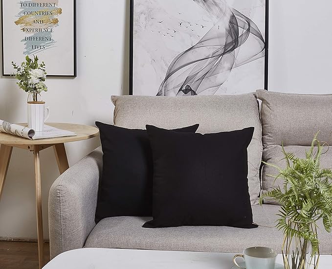 TangDepot Handmade Decorative Solid 100% Cotton Canvas Throw Pillow Covers/Pillow Shams, (20"x20", Black)