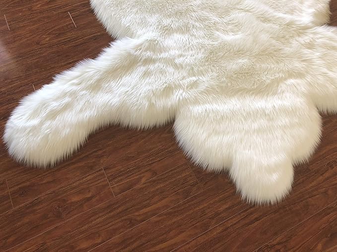 LAMBZY Faux Sheepskin Hypoallergenic,Super Soft Faux Bear Skin Silky Shag Rug (6'x9', White)