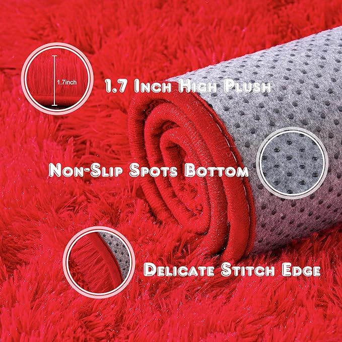 Ultra Fluffy Rug for Living Room Bedroom, 5x7 Fuzzy Large Area Rug for Living Room, Plush Soft Shag Carpet for Girl Boy Kids, Non Slip Rug Modern Indoor Home Decor Aesthetic, Red