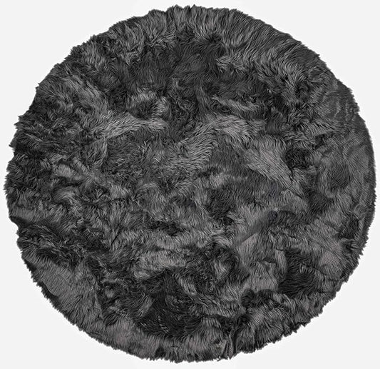 Luxe Gordon Faux Fur Rug with Soft and Fluffy Pile | Machine Washable Living Room Rug with Anti-Slip Backing | Cruelty-Free Area Rugs for Office or Bedroom, Grey, 6 ft Dia.