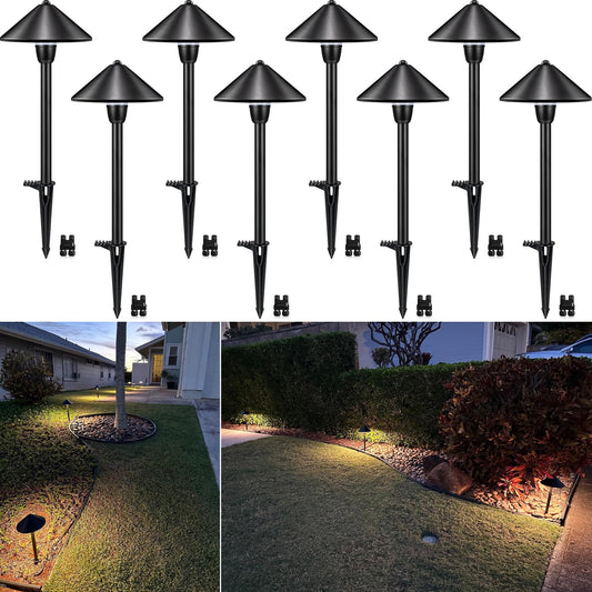 SUNVIE Low Voltage Landscape Pathway Lights 12-24V 3W LED IP65 Waterproof Aluminum Black 8 Pack Model LSBWB0308C