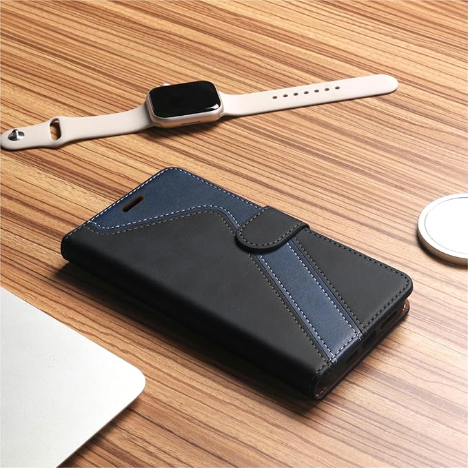 CIVICASE for iPhone 17 Pro Max Wallet Case,PU Leather Flip Case RFID Blocking Credit Card Holder Folio Magnetic Stand TPU Shockproof Cover Compatible with iPhone 17 Pro Max, Black Blue