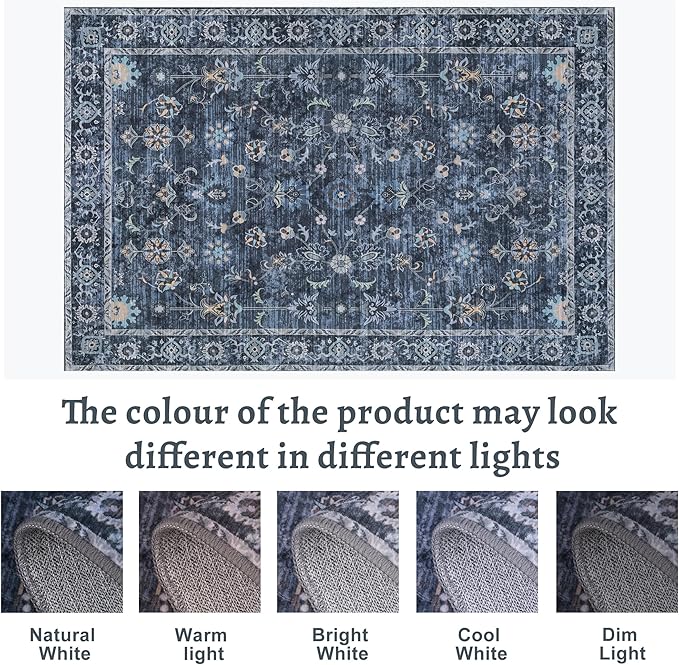 Tangsoo 9x12 Large Area Rug for Living Room, Non Slip Machine Washable Rug for Bedroom, Boho Distressed Vintage Blue Floral Rugs, Soft Indoor Floor Carpet Mat for Office Kitchen Farmhouse Home Decor