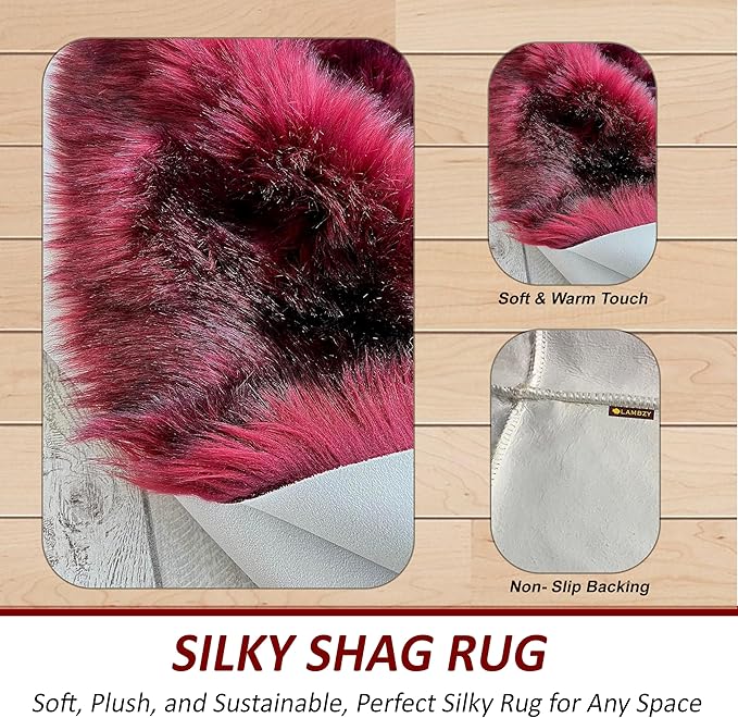 Free Shape Luxury Soft Fluffy Shag Area Rug Duo Decto 12 Pelts 6'x12', 180x360cm - Vegan Fur Ultra Soft Indoor Carpet Nursery Rugs for Bedroom Home Decor, Burgundy