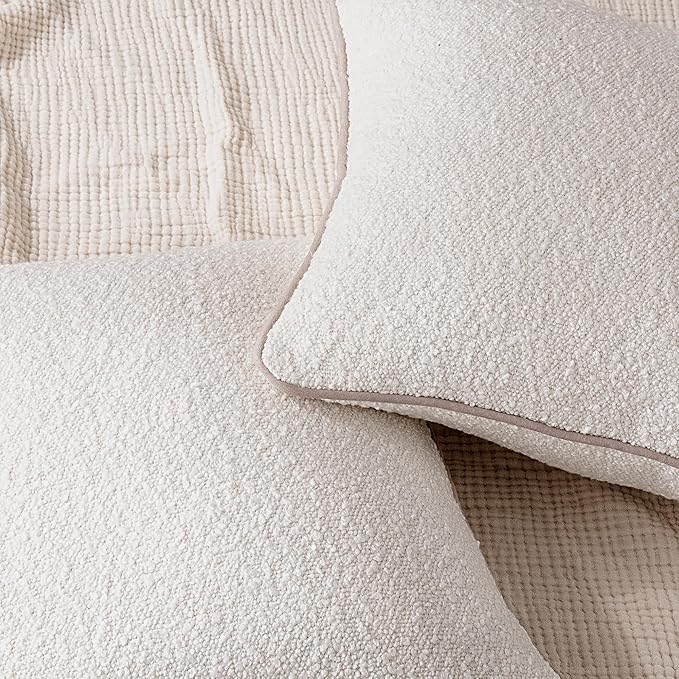 Amazon Basics Boucle Throw Pillow Covers for Couch, Living Room, Home Decor with Hidden Zipper, White, 20×20in, Pack of 2